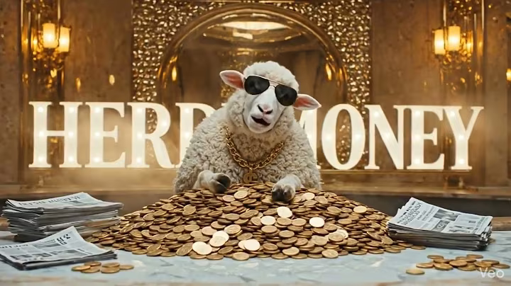 The Money Herd sheep with sunglasses and gold coins from the channel's introduction video